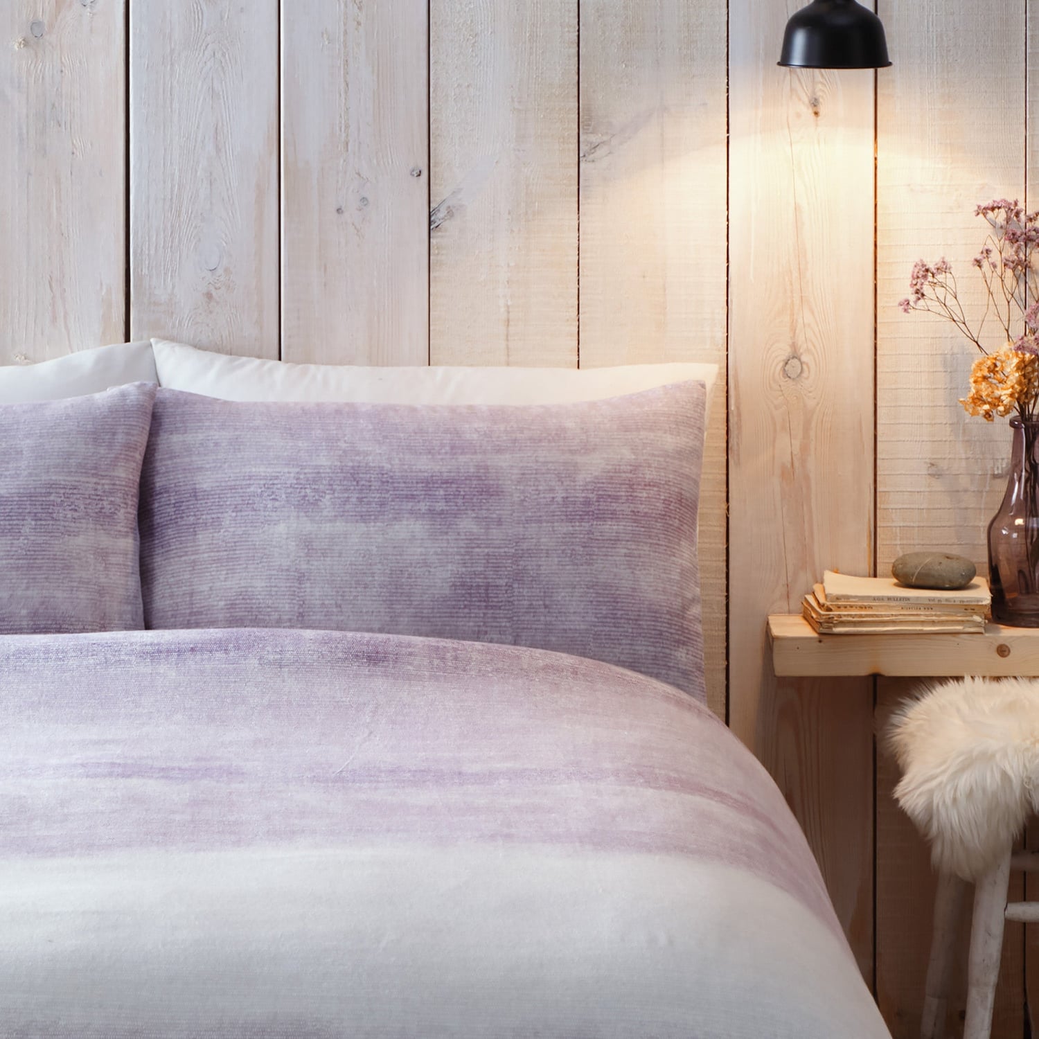 Anson Stripe Flannelette Brushed Cotton Duvet Cover Set - Purple - Anson Stripe Duvet Cover Set In Mauve 2