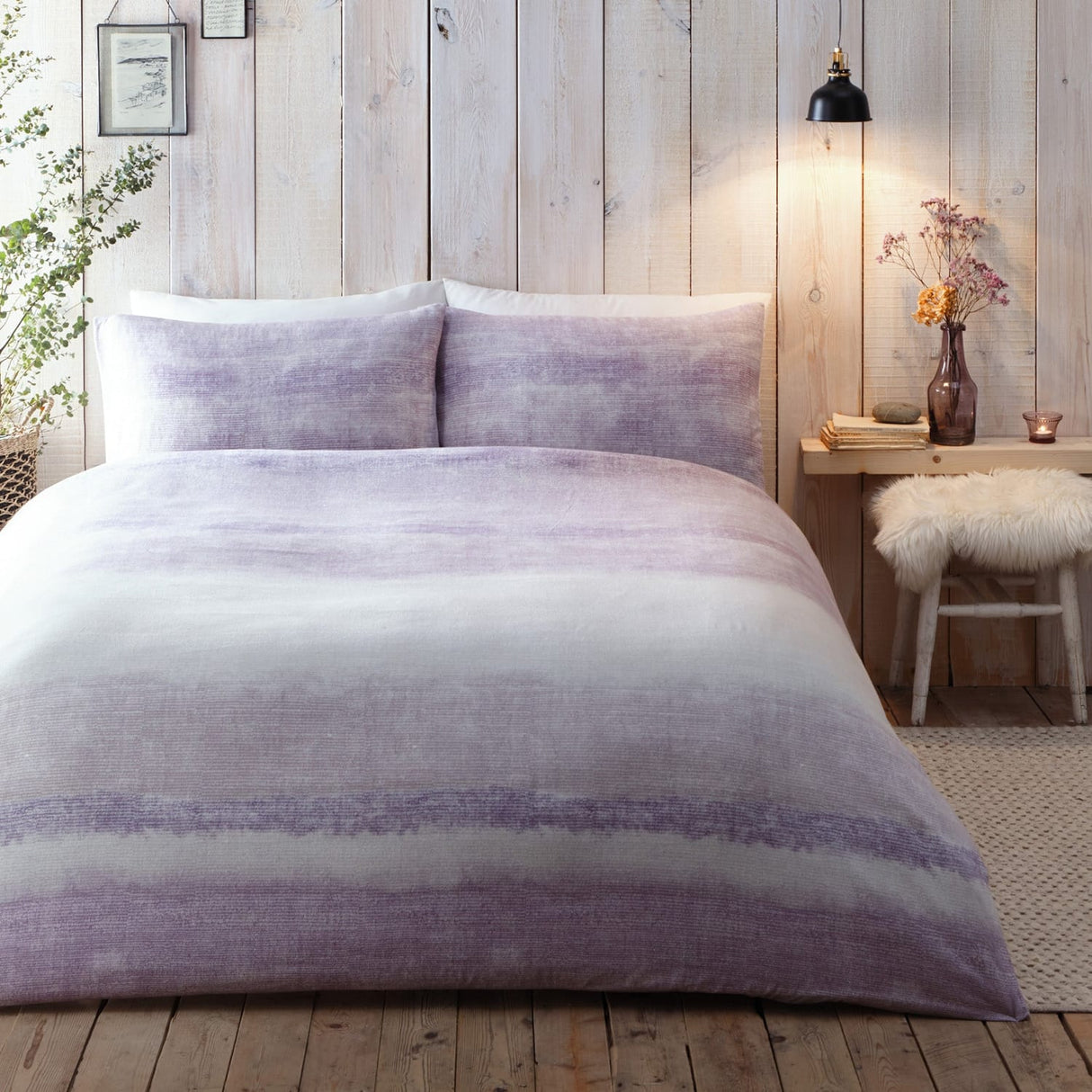 Anson Stripe Flannelette Brushed Cotton Duvet Cover Set - Purple - Anson Stripe Duvet Cover Set In Mauve 5