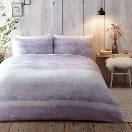 Anson Stripe Flannelette Brushed Cotton Duvet Cover Set - Purple - Anson Stripe Duvet Cover Set In Mauve 5