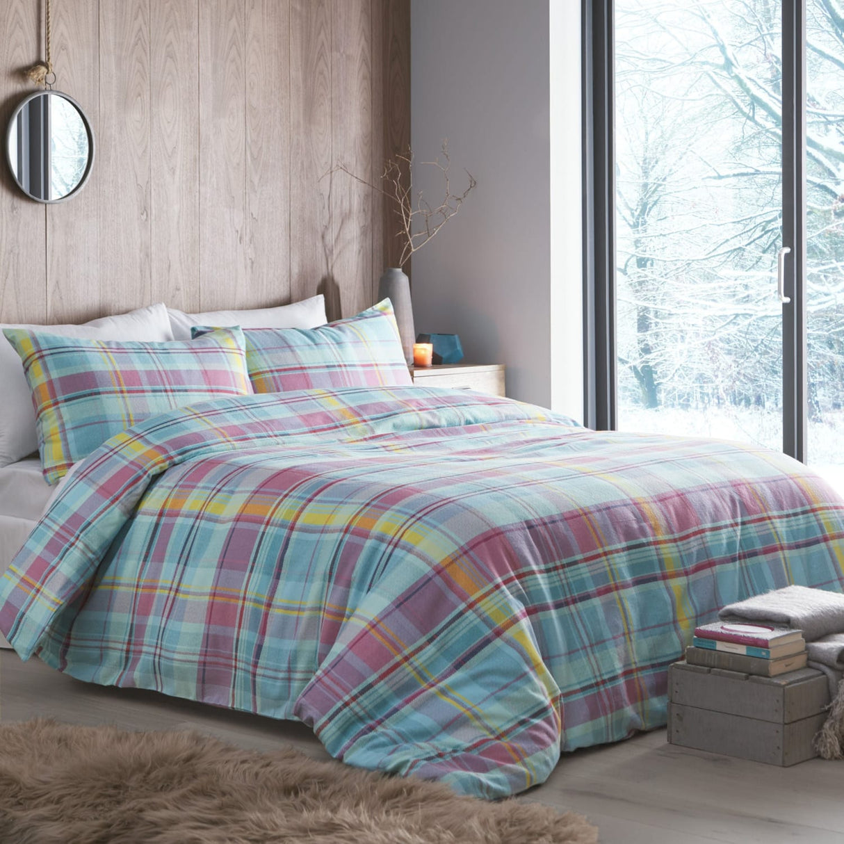 Hygge Applecross Check Flannelette Brushed Cotton Duvet Cover Set - Applecross Check Duvet Cover Set In Multicolour 5