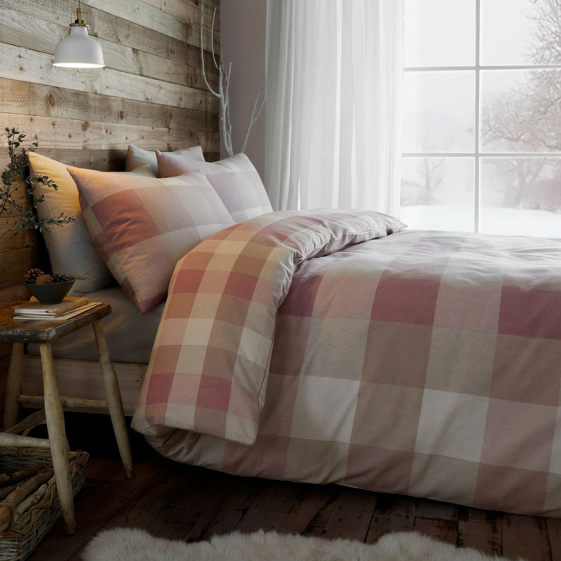 Ashford Check Cosy Flannelette Duvet Cover Set - Natural