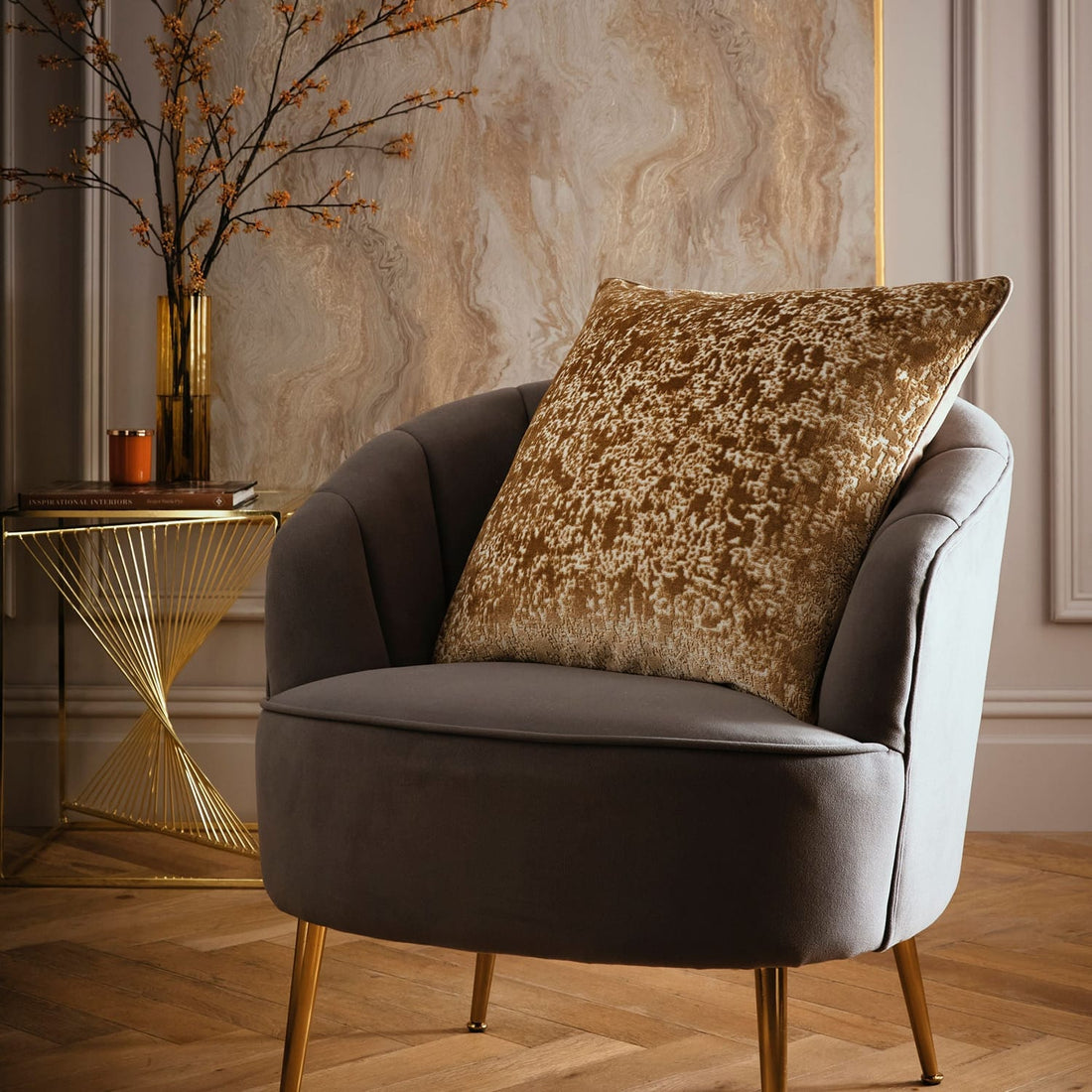 Laurence Llewelyn-Bowen Atlas Abstract Jacquard Gold Filled Cushion
