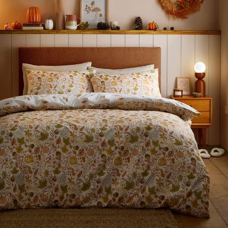 Autumn Foliage Polycotton Duvet Cover Set - Natural