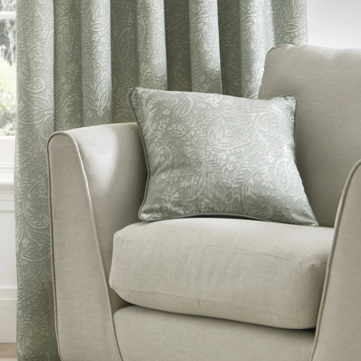 Aveline Floral Green & Grey Cushion Cover 43cm x 43cm - Green