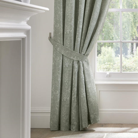 Aveline Floral Pencil Pleat Curtains - Green Thermal Light Filtering - Aveline Pencil Pleat Curtains In Green 2