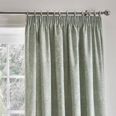 Aveline Floral Pencil Pleat Curtains - Green Thermal Light Filtering - Aveline Pencil Pleat Curtains In Green 3