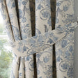 Averie Blue Floral 100% Cotton Pencil Pleat Curtains Light Filtering Printed