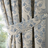 Averie Blue Floral 100% Cotton Pencil Pleat Curtains Light Filtering Printed