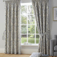 Averie Blue Floral 100% Cotton Pencil Pleat Curtains Light Filtering Printed - Averie Pencil Pleat Curtains In Blue 2