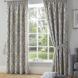 Averie Blue Floral 100% Cotton Pencil Pleat Curtains Light Filtering Printed - Averie Pencil Pleat Curtains In Blue 2