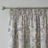 Averie Blue Floral 100% Cotton Pencil Pleat Curtains Light Filtering Printed - Averie Pencil Pleat Curtains In Blue 3
