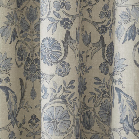 Averie Blue Floral 100% Cotton Pencil Pleat Curtains Light Filtering Printed - Averie Pencil Pleat Curtains In Blue 4
