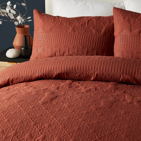 Avery Stripe Beige Microfibre Duvet Cover Set - Terracotta - Avery Stripe Duvet Cover Set In Terracotta 2