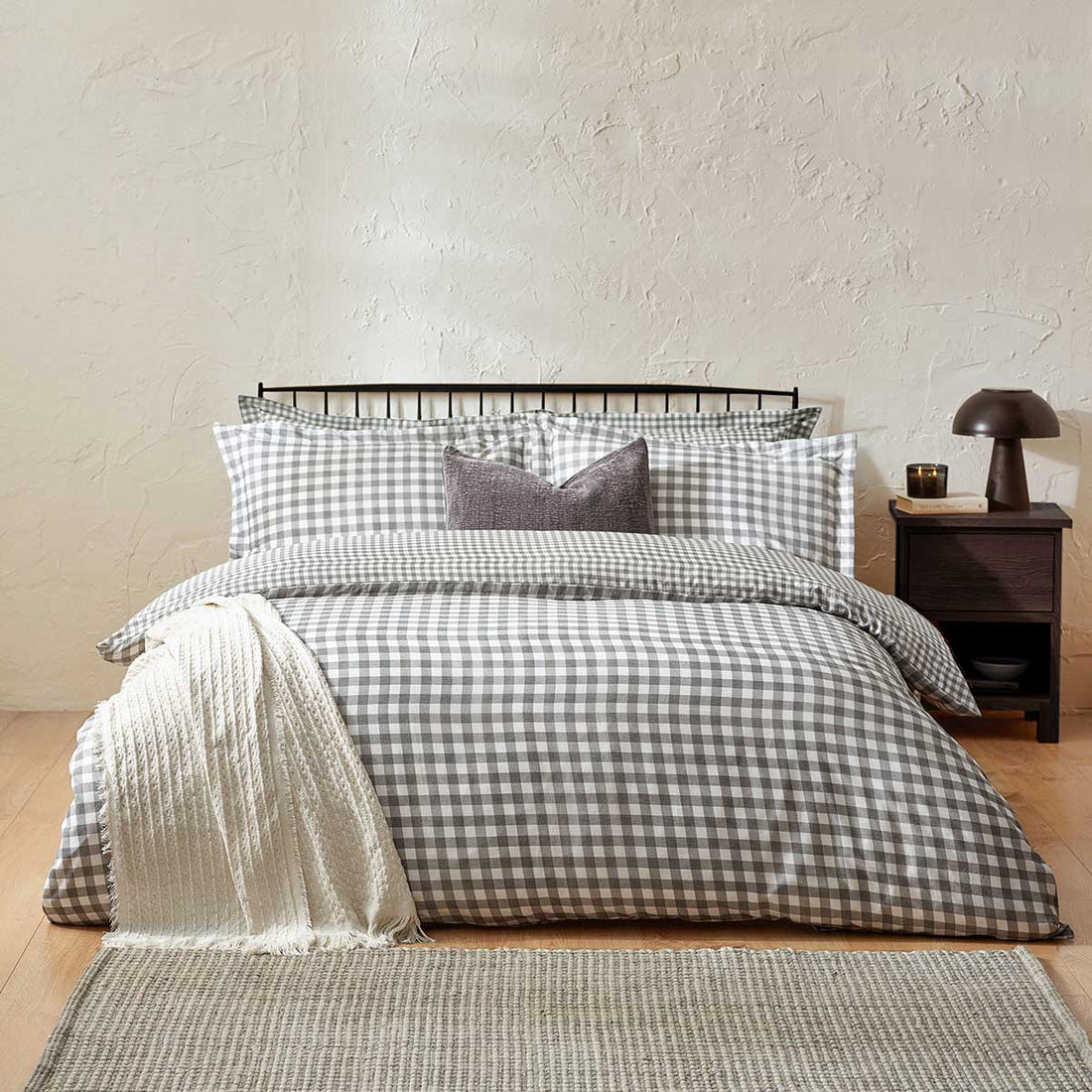 Barton Grey 100% Cotton Duvet Cover Bedding Set
