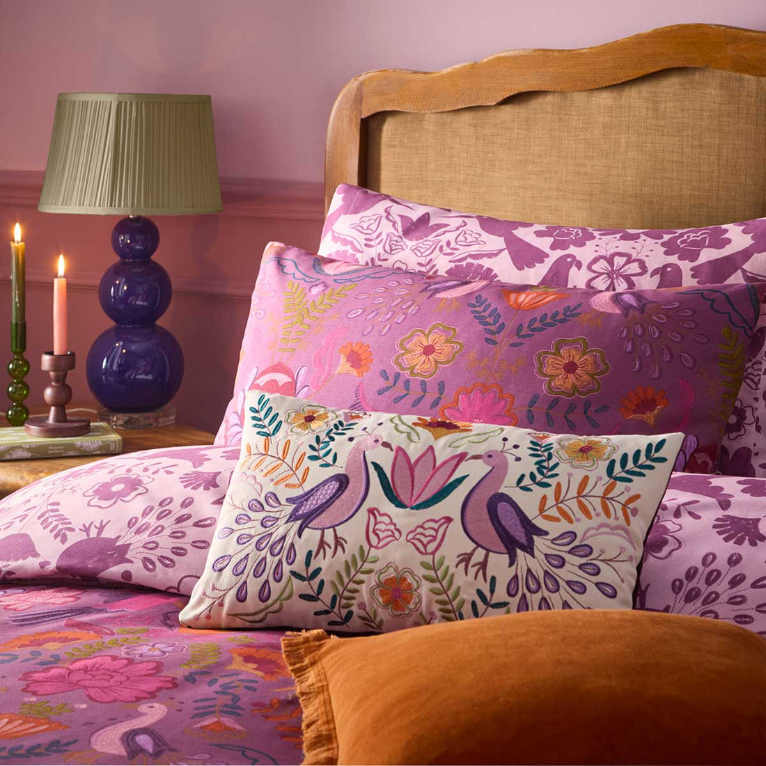 Broderie Velvet Multicolour Cushion Cover or Filled Cushion 30cm x 50cm