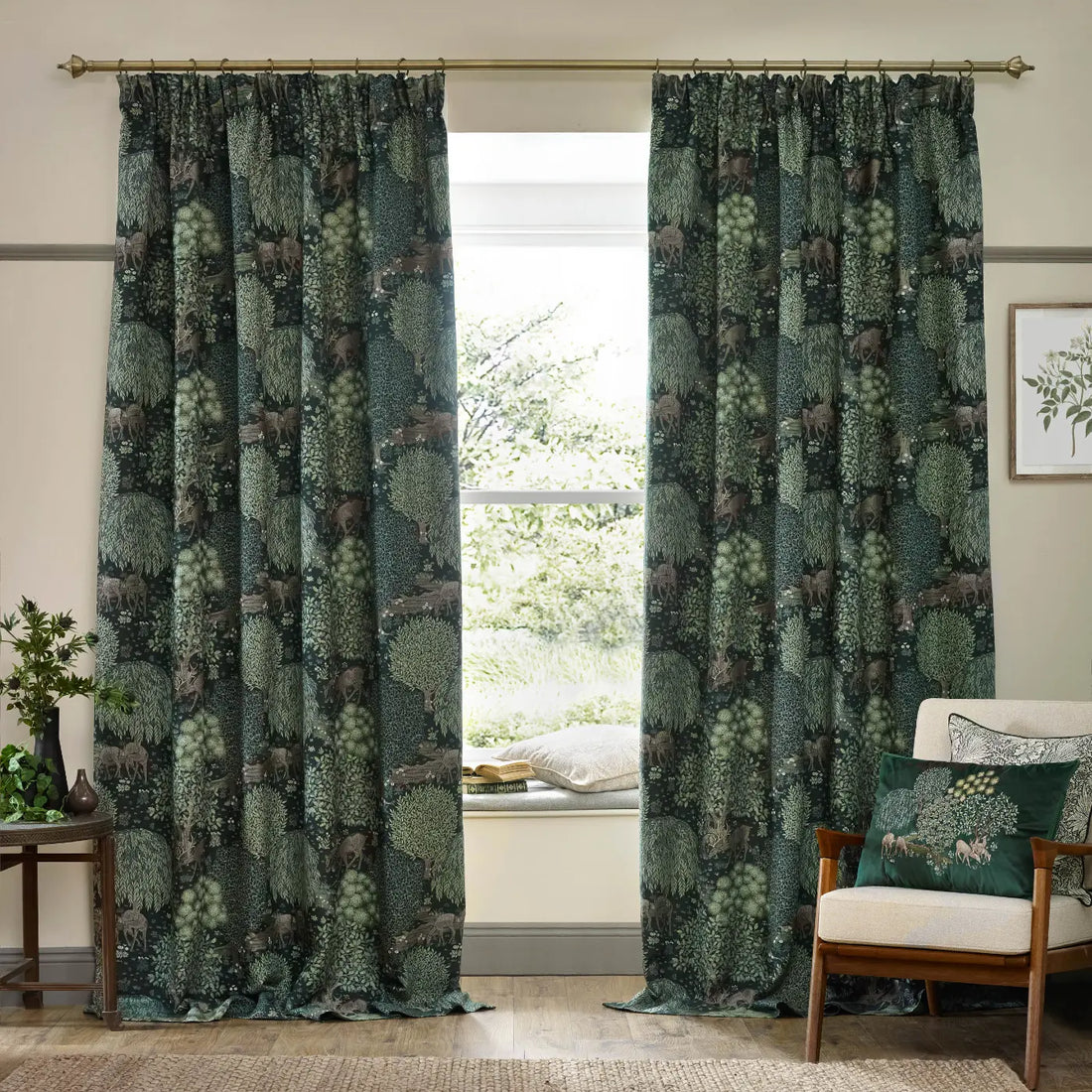 Brook Forest Green Thermal Blackout Dimout Pencil Pleat Curtains
