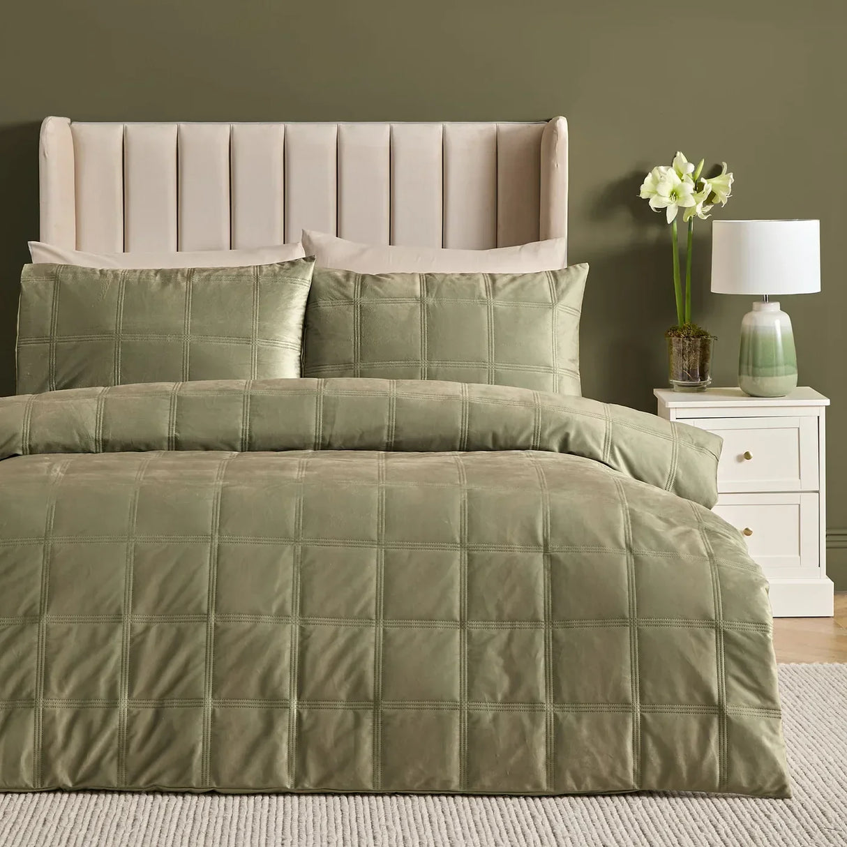Brighton Square Geometric Duvet Cover Set - Green
