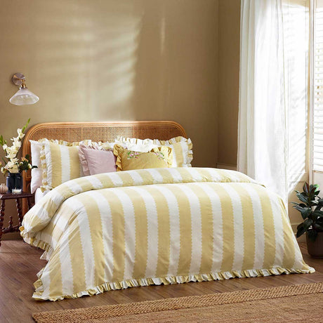 Birdie Stripe Duvet Cover Set - Butter Yellow