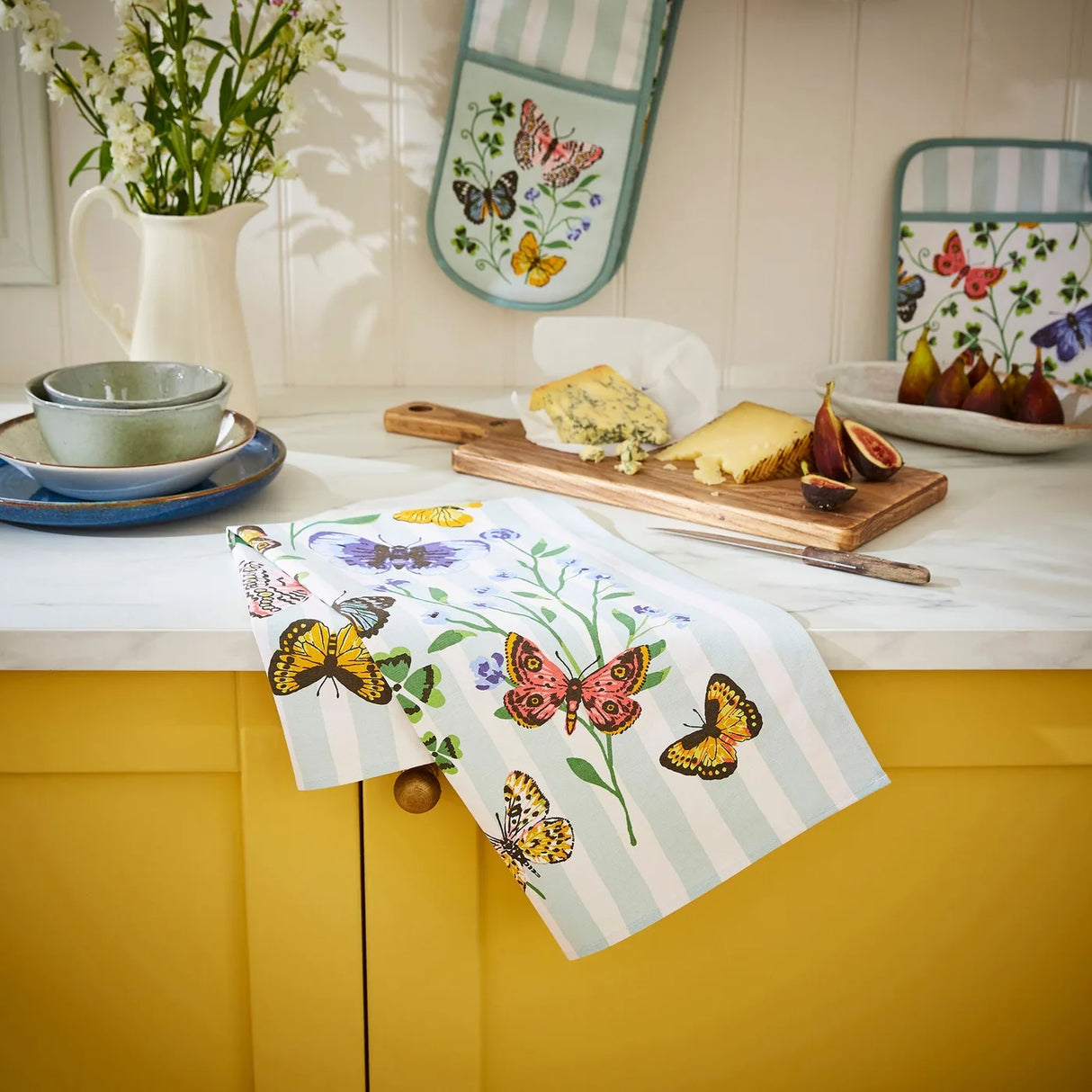 Butterfly Grove Cotton Tea Towel in Blue