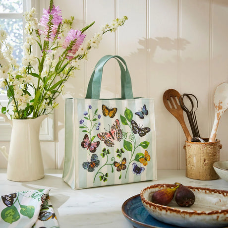 Butterfly Grove Canvas Shoulder Bag in Blue