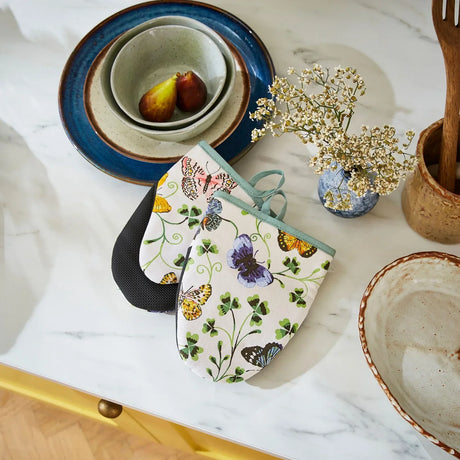 Butterfly Grove Microwave Mitts Pair in Blue