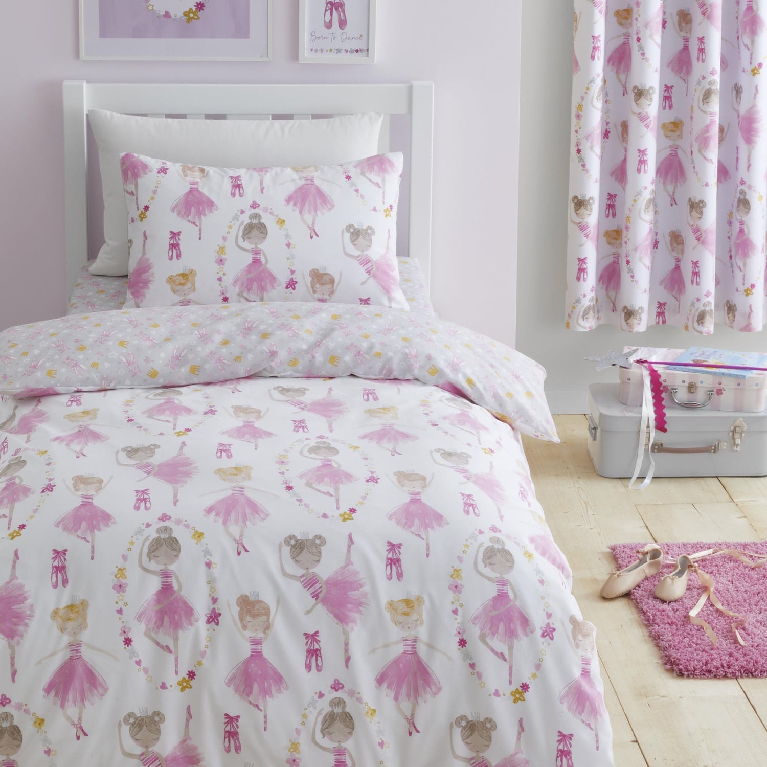 Ballet Dancer Kids Polycotton Duvet Cover Set Pink Single & Toddler Bedding