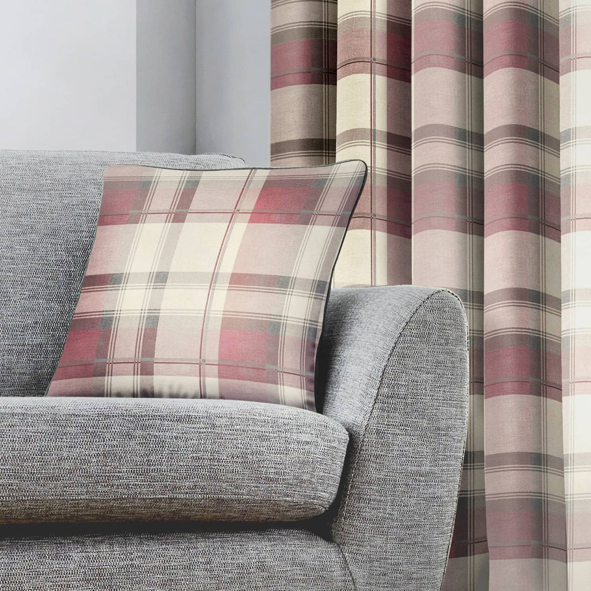 Balmoral Check Cushion Cover Cosy Tartan Pattern 43cm x 43cm - Blush Pink