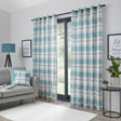 Balmoral Tartan Check Eyelet Curtains - Duck Egg Light Filtering