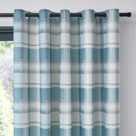 Balmoral Tartan Check Eyelet Curtains - Duck Egg Light Filtering - Balmoral Check Eyelet Curtains In Duck Egg 2