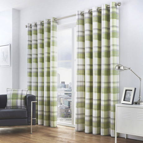 Balmoral Tartan Check Eyelet Curtains - Green Light Filtering
