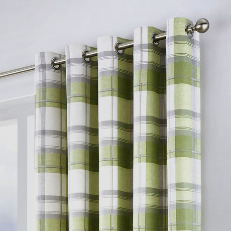 Balmoral Tartan Check Eyelet Curtains - Green Light Filtering - Balmoral Check Eyelet Curtains In Green 3