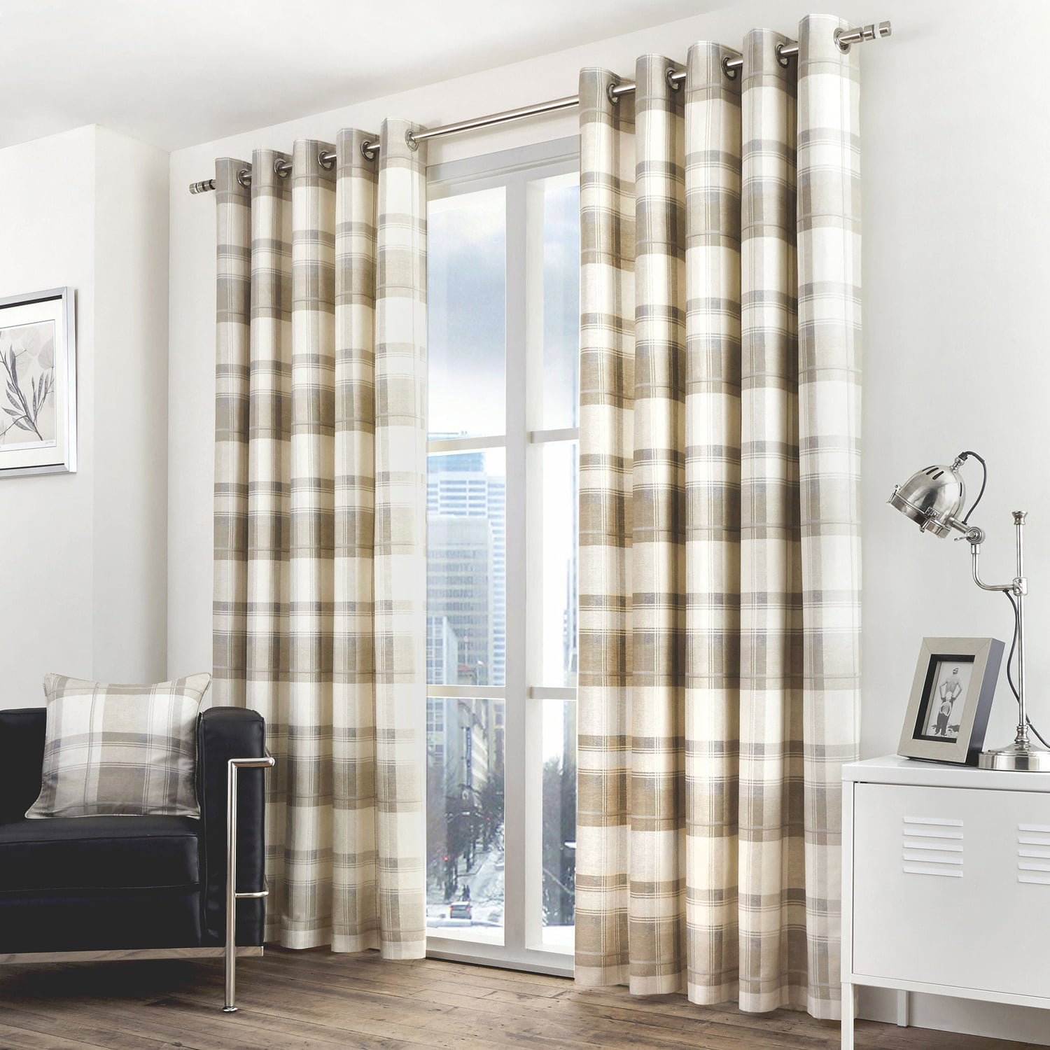 Balmoral Tartan Check Eyelet Curtains - Natural Light Filtering