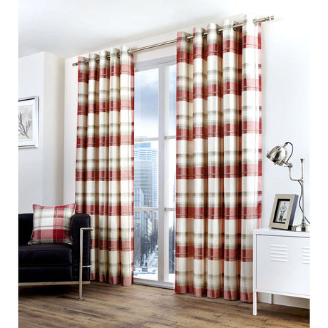 Balmoral Tartan Check Eyelet Curtains - Ruby Light Filtering
