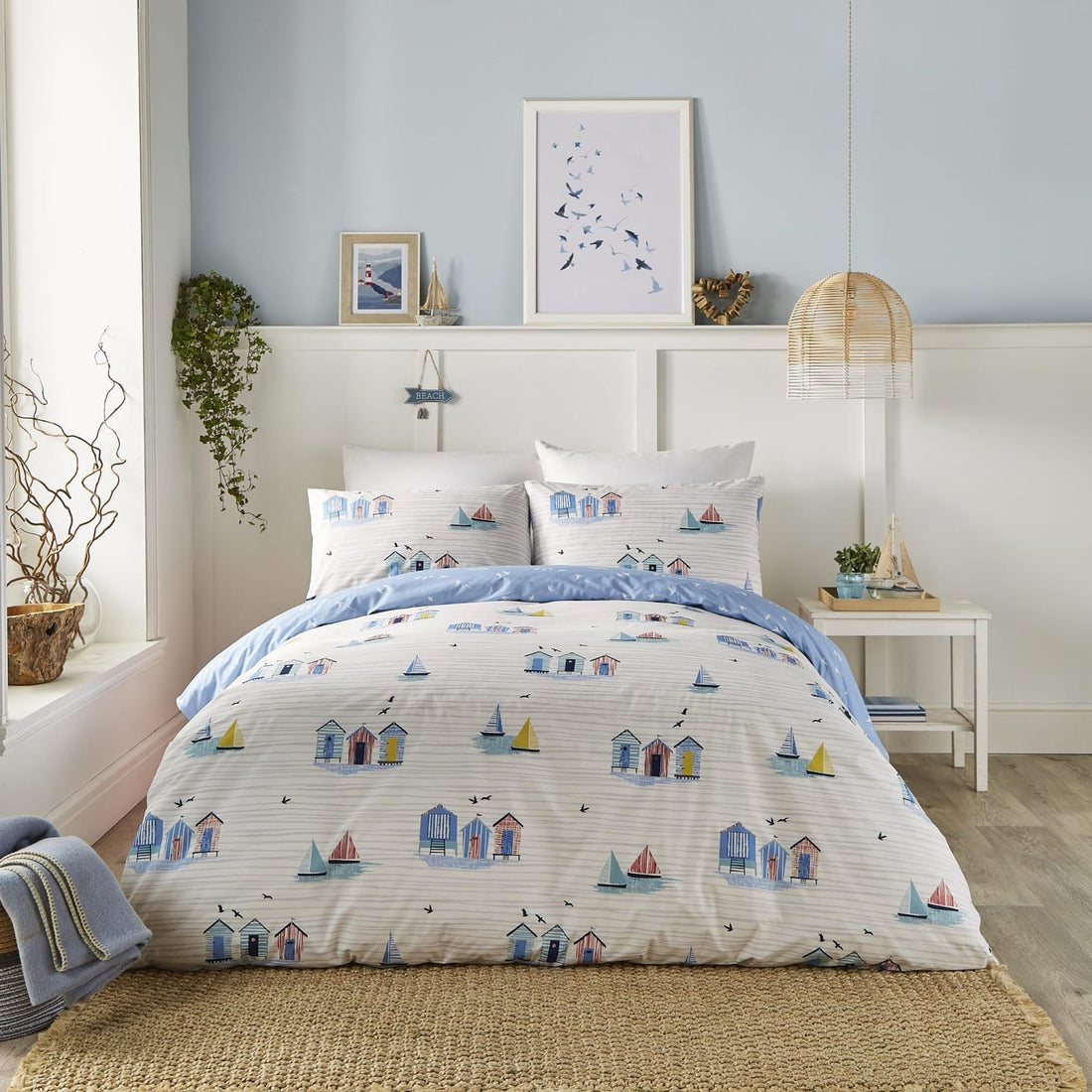 Beach Huts Blue Duvet Cover Bedding Set