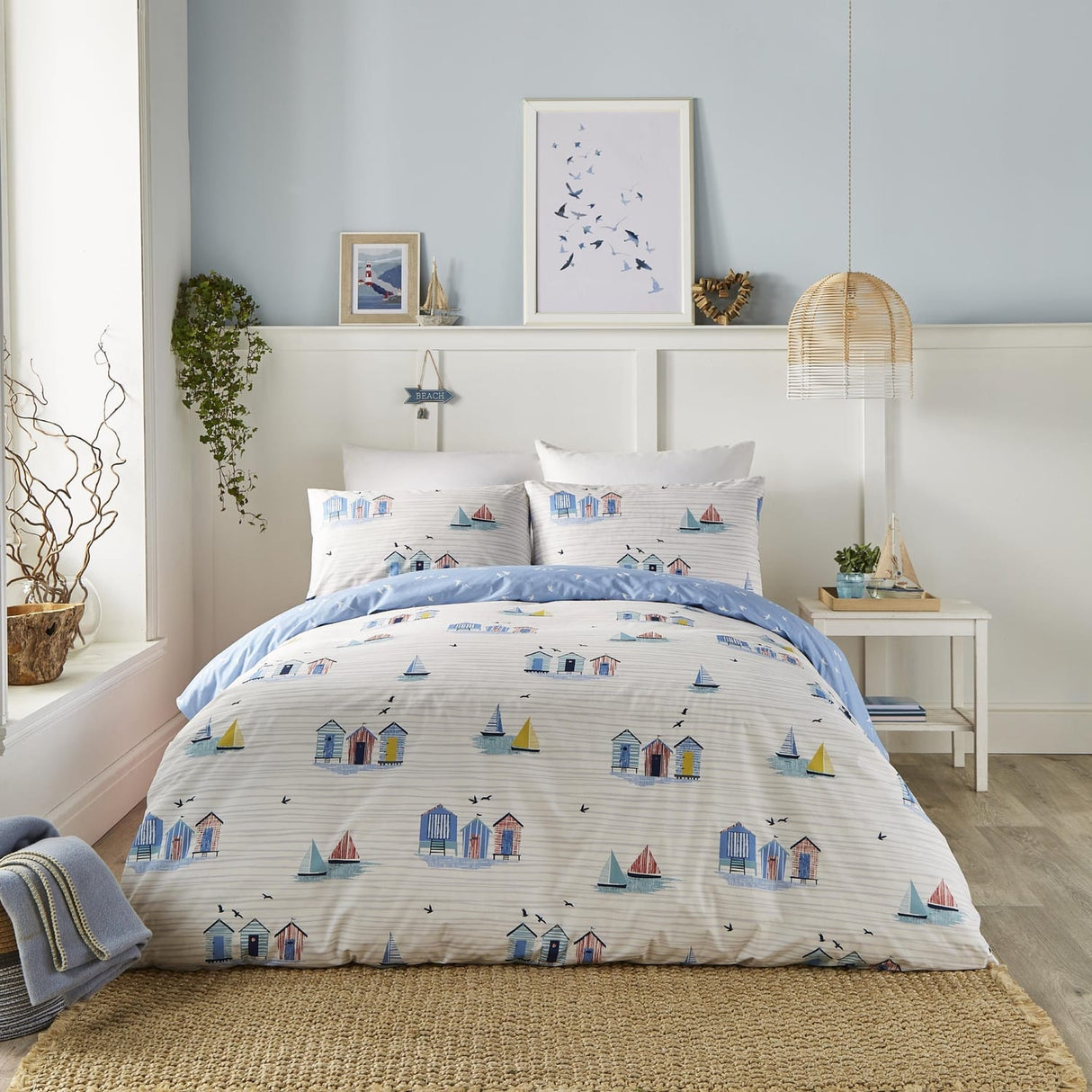 Beach Huts Polycotton Duvet Cover Set - Blue