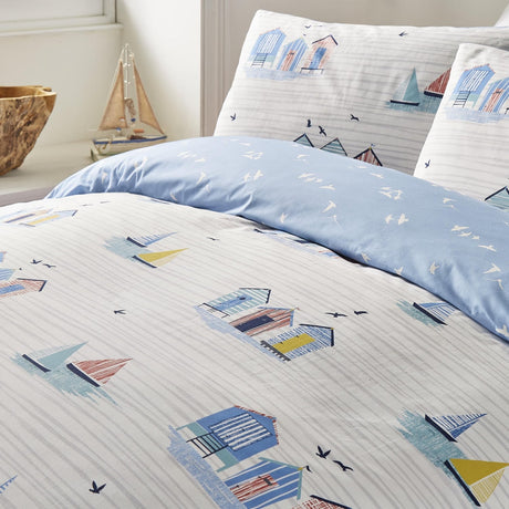 Beach Huts Polycotton Duvet Cover Set - Blue - Beach Huts Duvet Cover Set In Blue 2