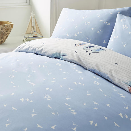 Beach Huts Polycotton Duvet Cover Set - Blue - Beach Huts Duvet Cover Set In Blue 5