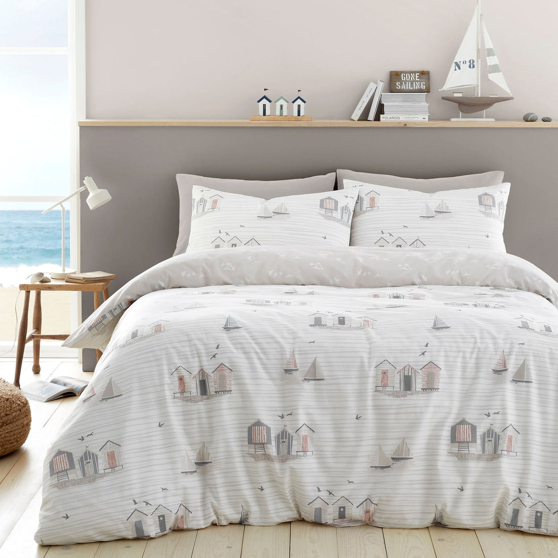 Beach Huts Natural Duvet Cover Bedding Set