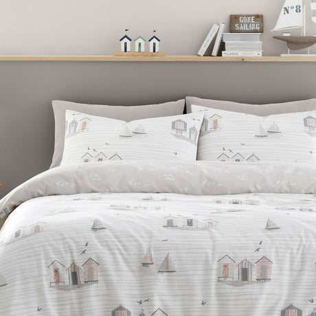 Beach Huts Polycotton Duvet Cover Set - Natural - Beach Huts Duvet Cover Set In Natural 2