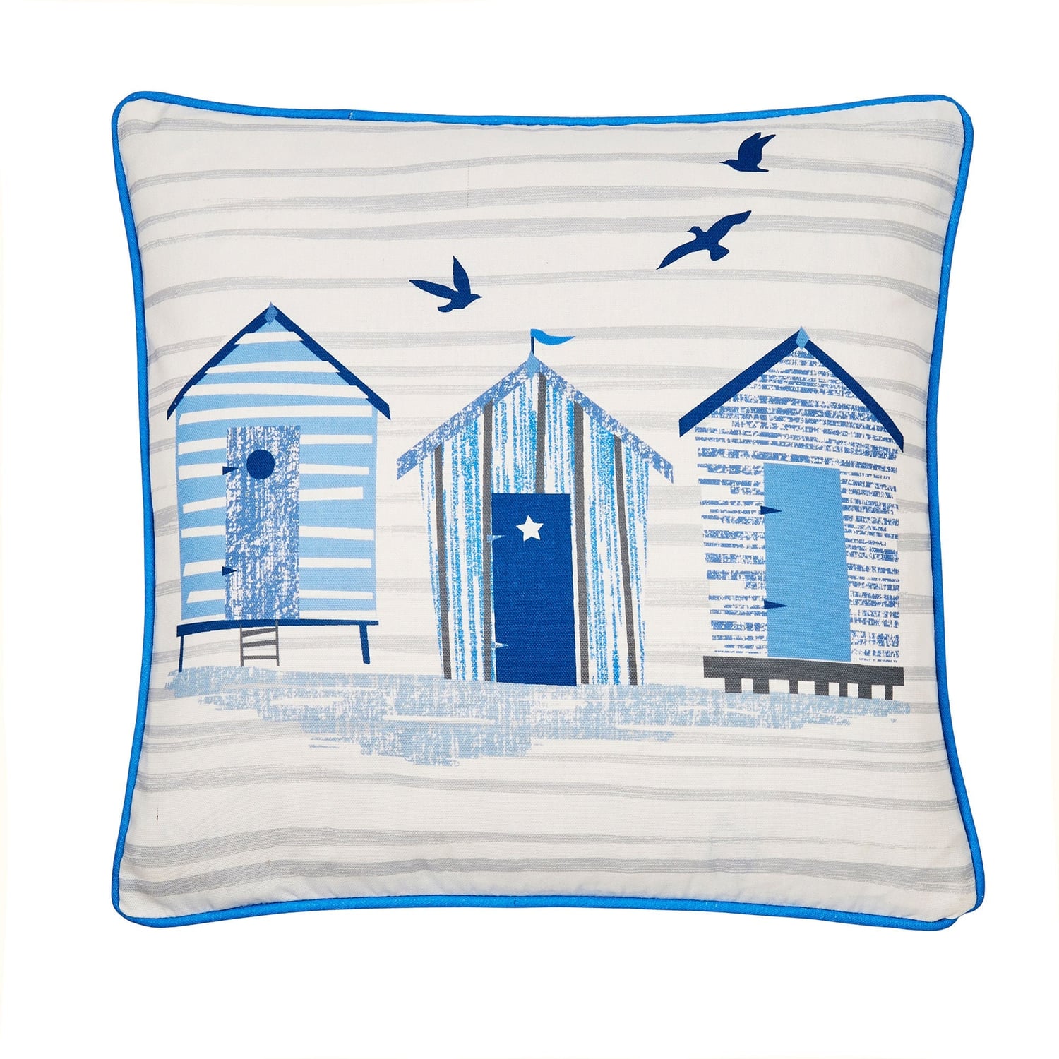 Beach Hut Outdoor Cushion Cover 43cm x 43cm - Blue - Beach Huts Outdoor Cushion In Blue 43 X 43Cm 2