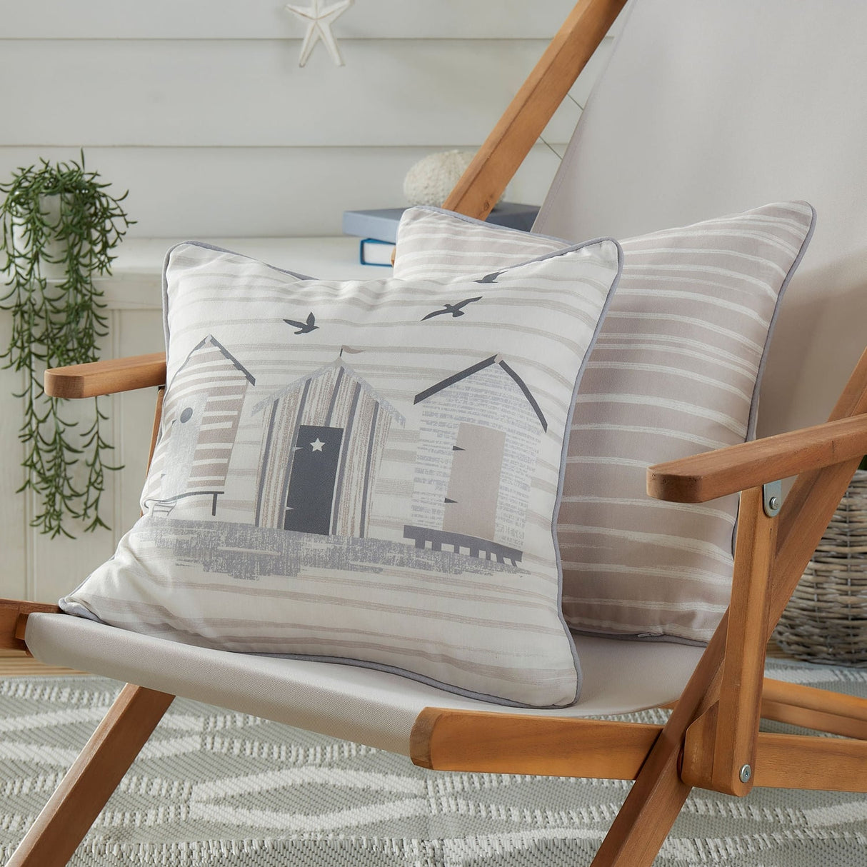 Beach Hut Outdoor Cushion Cover 43cm x 43cm - Natural