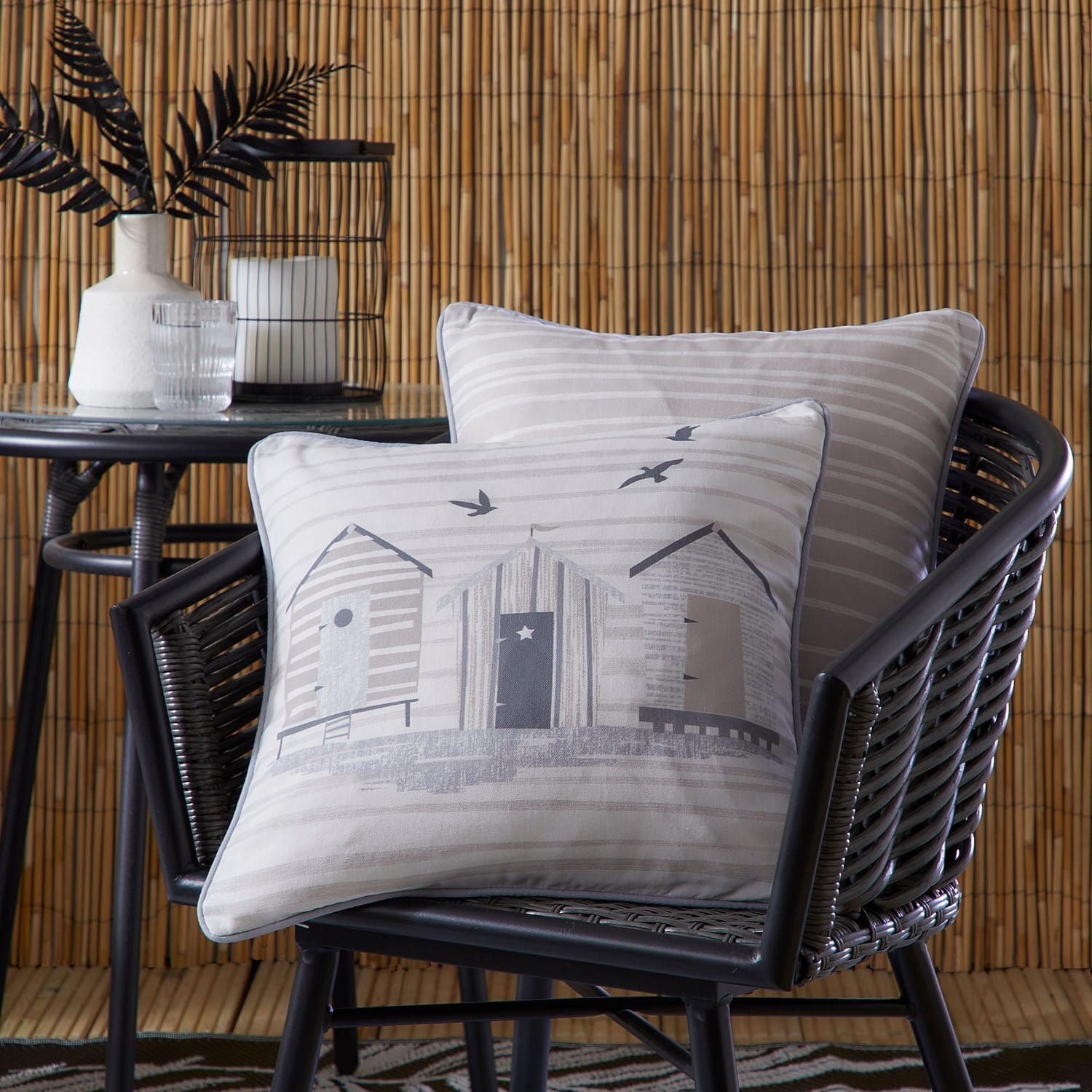 Beach Hut Outdoor Cushion Cover 43cm x 43cm - Natural - Beach Huts Outdoor Cushion In Natural 43 X 43Cm 2