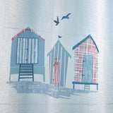Beach Huts Slot Top Voile Curtain Panel - Blue - Beach Huts Voile Panel In Blue 3