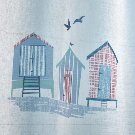 Beach Huts Slot Top Voile Curtain Panel - Blue - Beach Huts Voile Panel In Blue 3
