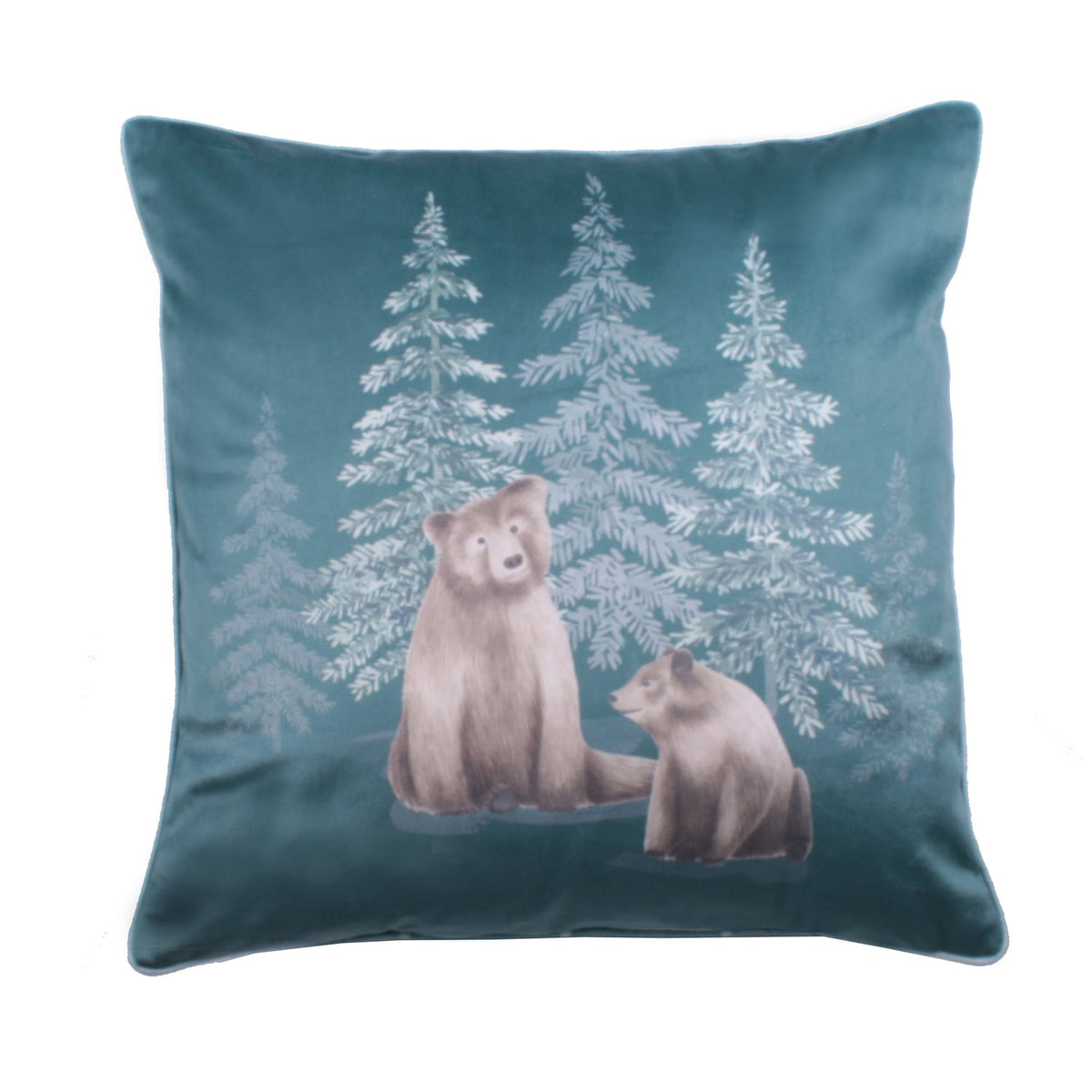 Bear Walks Forest Green Velvet Cushion Cover