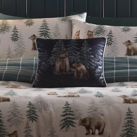 Bear Walks Forest Green Velvet Cushion Cover - Bear Walks Cushion In Teal 43 X 43Cm 2