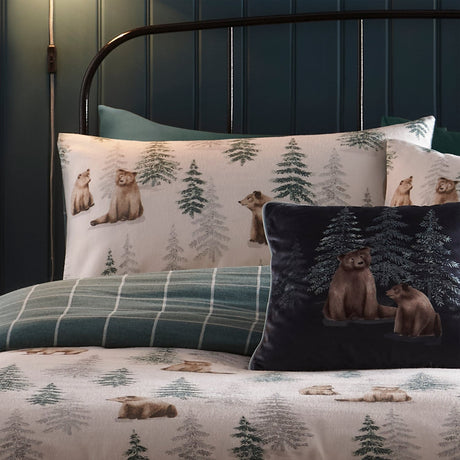 Bear Walks Brushed Cotton Flannelette Duvet Cover Set - Bear Walks Duvet Cover Set In Natural 2