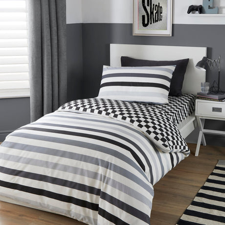 Beckett Stripe Reversible Duvet Cover Set - Mono