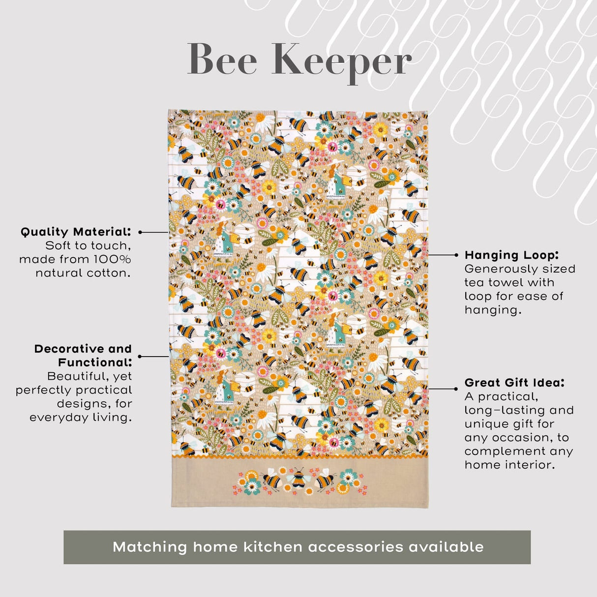 Ulster Weavers Bee Keeper Luxury 100% Cotton Tea Towel - Bee Keeper Cotton Tea Towel In Natural 4