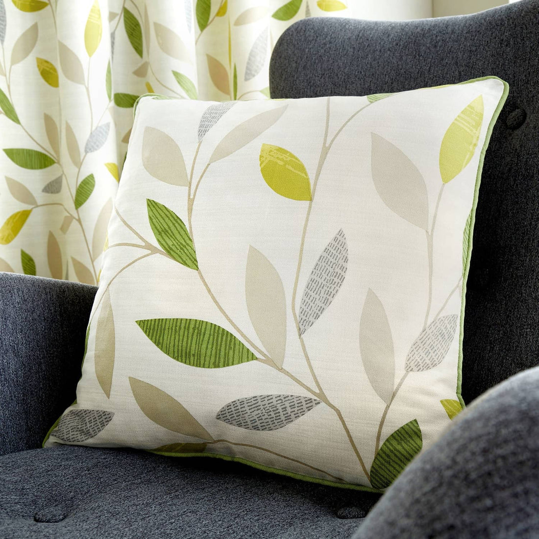 Beechwood Patterned 100% Cotton Green Cushion Cover 43cm x 43cm ( 43cm x 43cm )